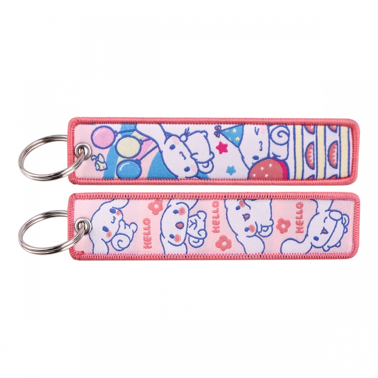 Sanrio series Double sided color woven label keychain with thickened hanging rope 13x3cm 10G price for 5 pcs