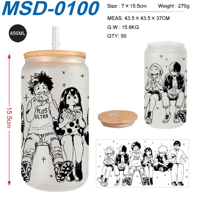 My Hero Academia Anime frosted glass cup with straw 450ML