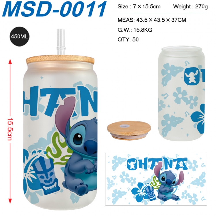 Lilo & Stitch Anime frosted glass cup with straw 450ML
