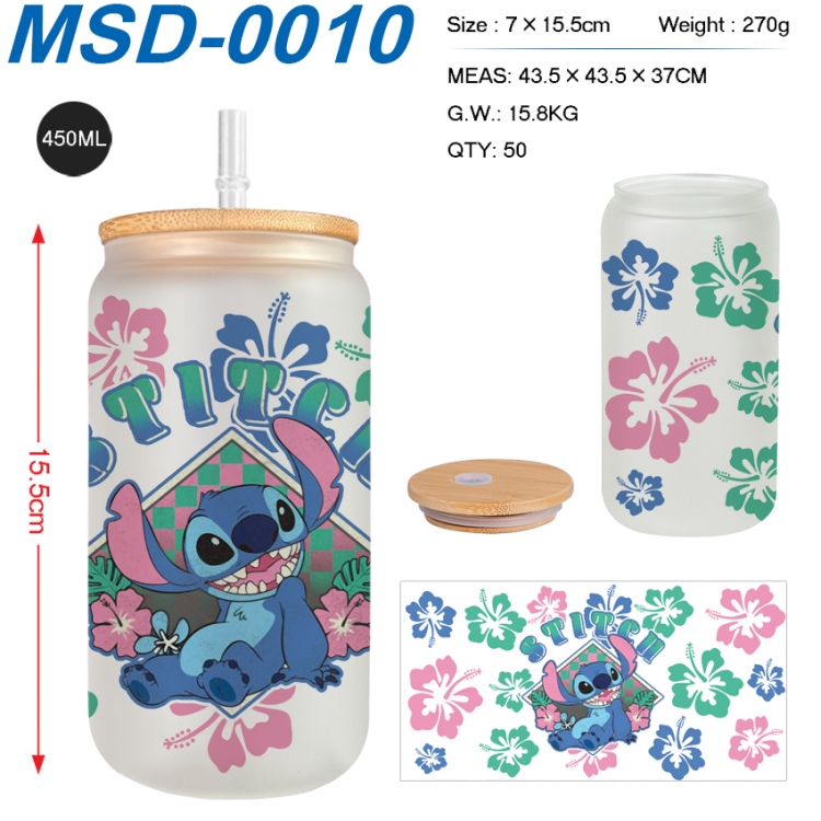 Lilo & Stitch Anime frosted glass cup with straw 450ML