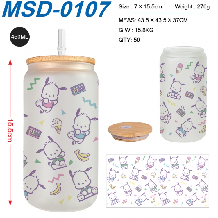 sanrio Anime frosted glass cup with straw 450ML MSD-0107