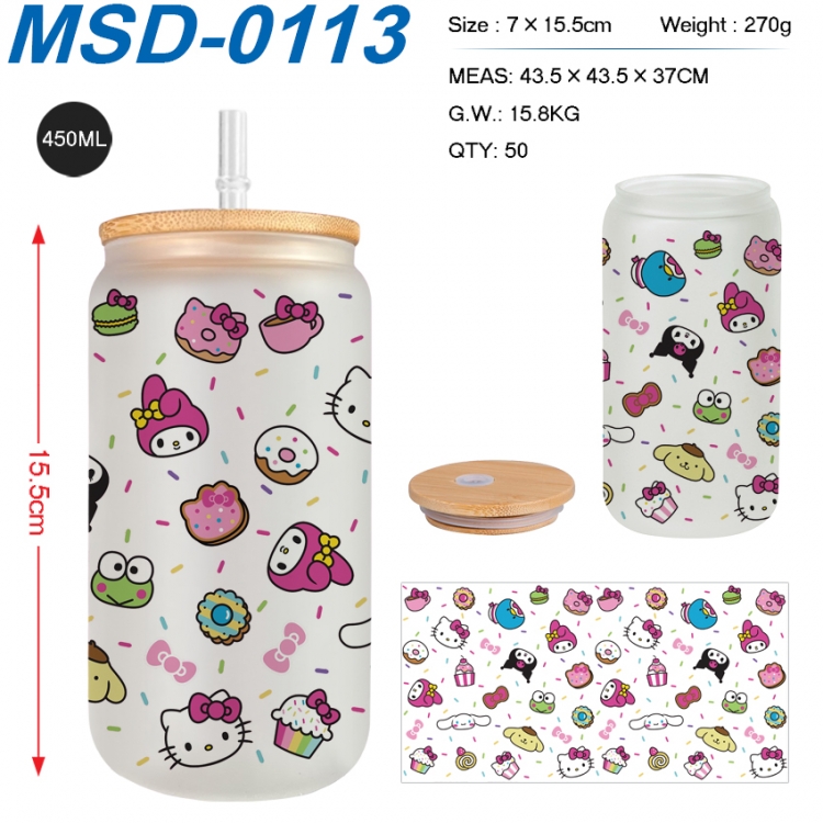sanrio Anime frosted glass cup with straw 450ML MSD-0113