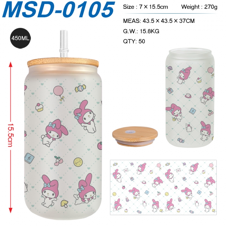 sanrio Anime frosted glass cup with straw 450ML MSD-0105