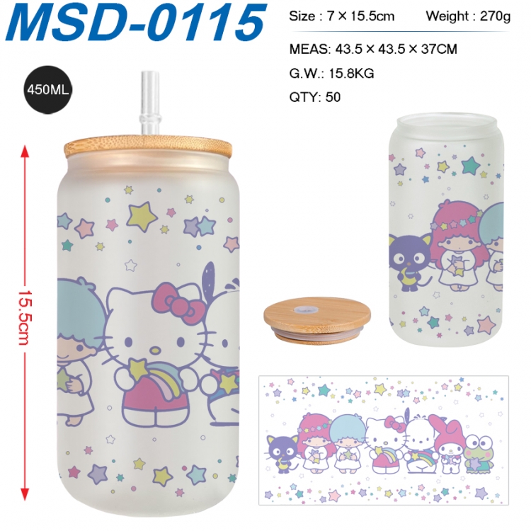 sanrio Anime frosted glass cup with straw 450ML MSD-0115