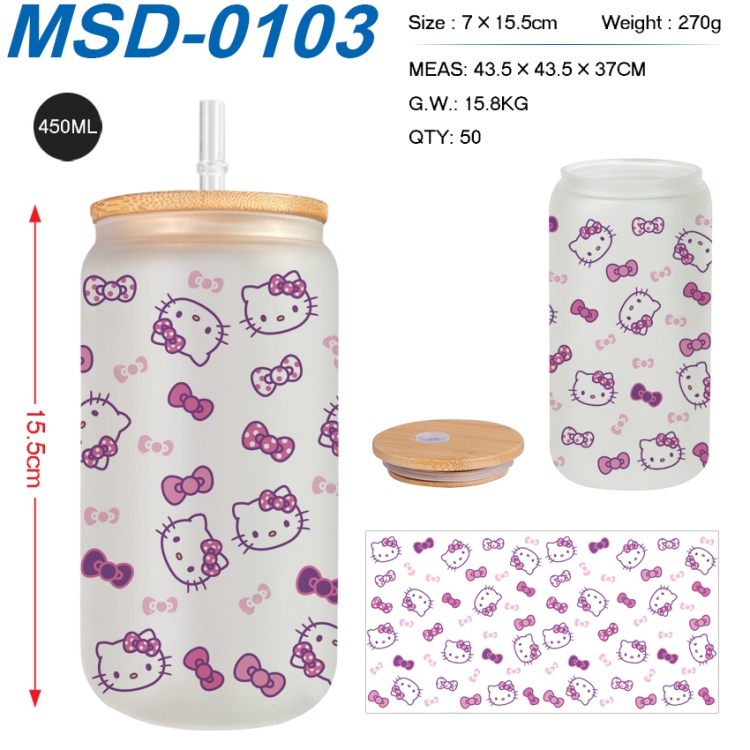 sanrio Anime frosted glass cup with straw 450ML MSD-0103
