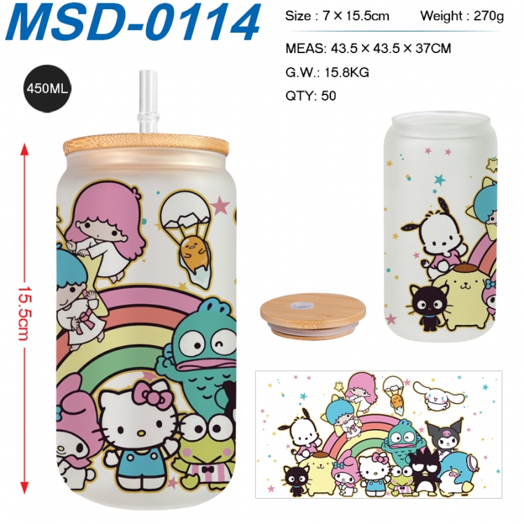 sanrio Anime frosted glass cup with straw 450ML MSD-0114