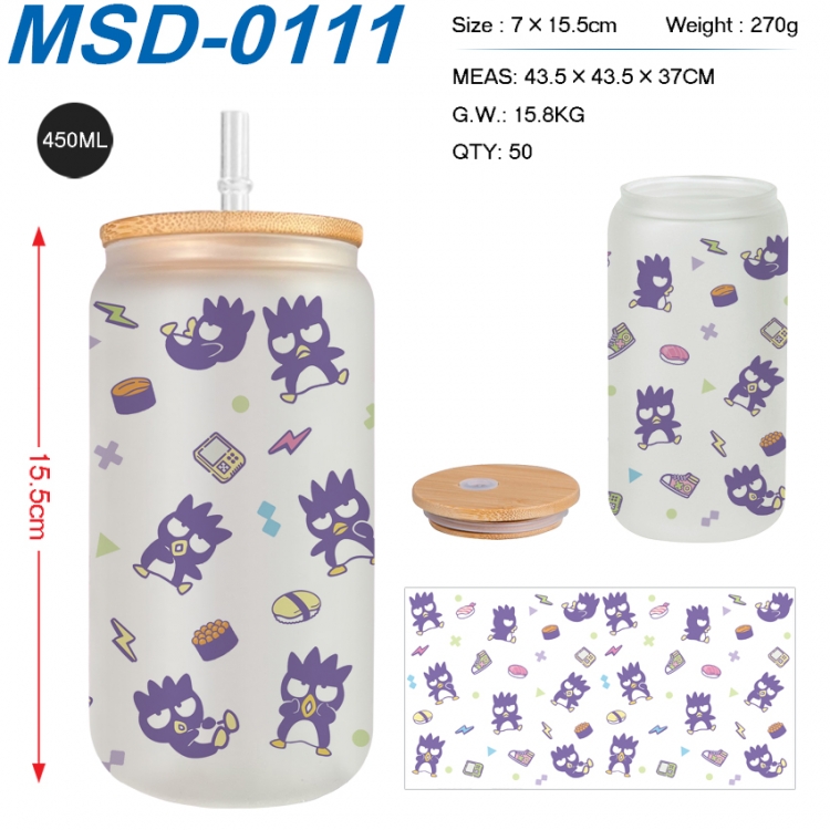 sanrio Anime frosted glass cup with straw 450ML  MSD-0111