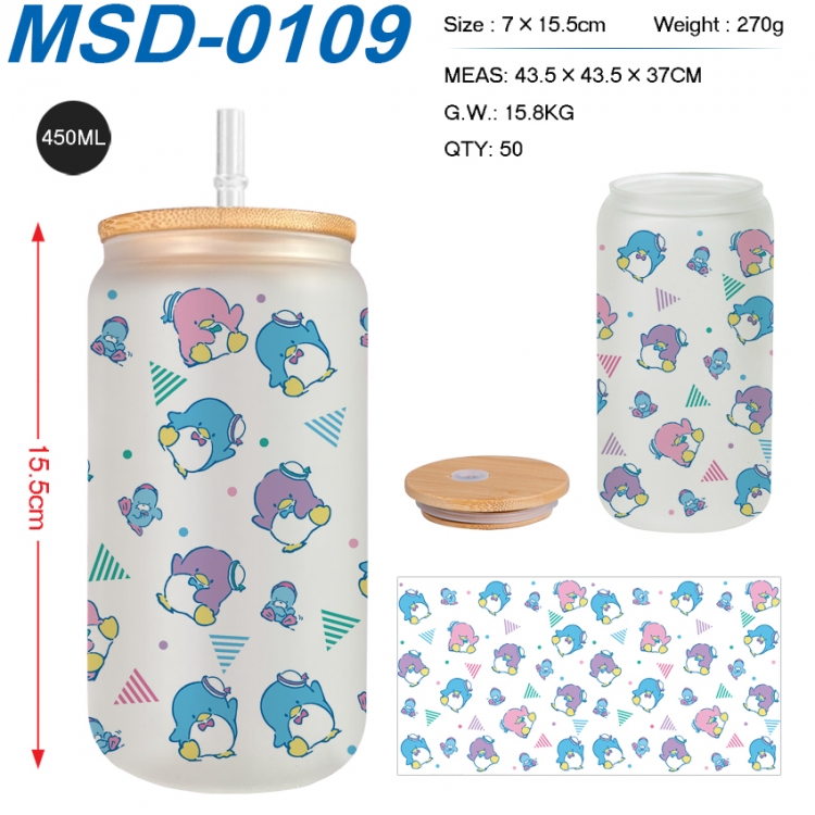 sanrio Anime frosted glass cup with straw 450ML MSD-0109