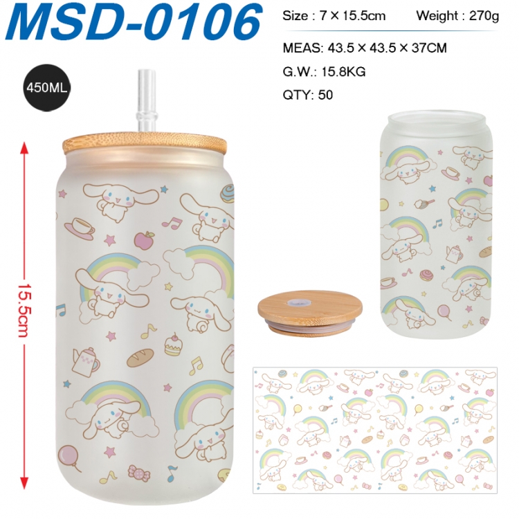 sanrio Anime frosted glass cup with straw 450ML  MSD-0106