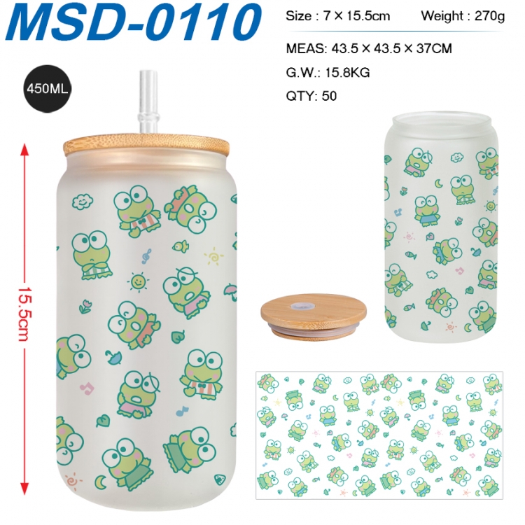 sanrio Anime frosted glass cup with straw 450ML  MSD-0110