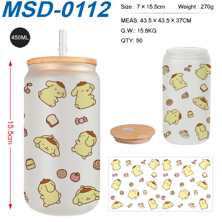 sanrio Anime frosted glass cup with straw 450ML MSD-0112