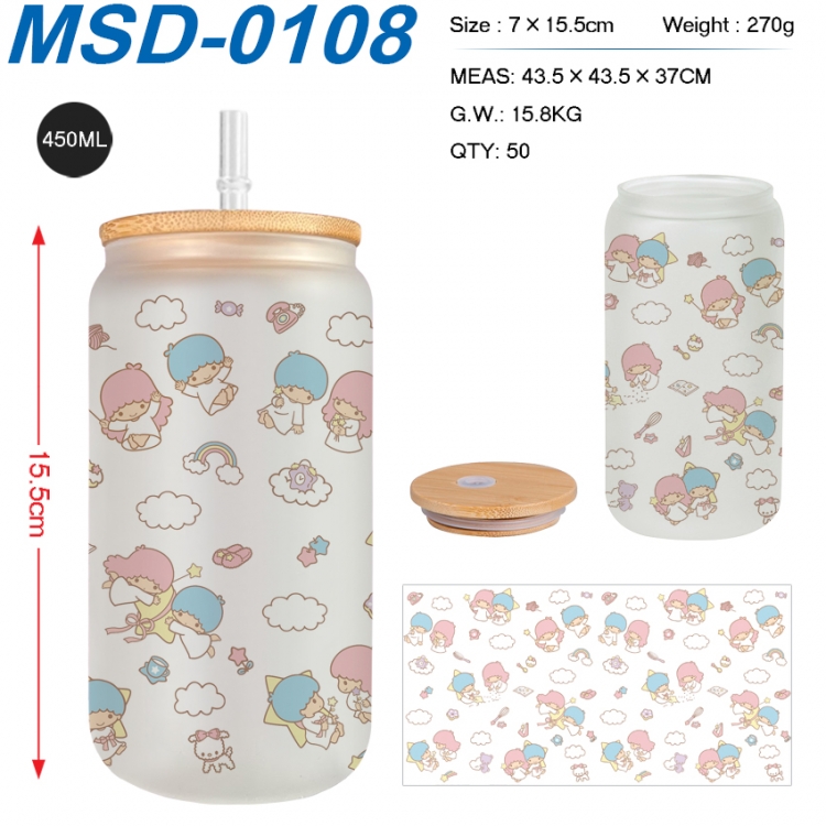 sanrio Anime frosted glass cup with straw 450ML MSD-0108