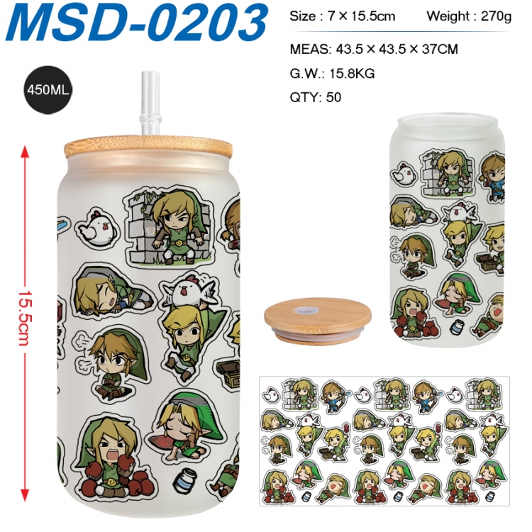 The Legend of Zelda Anime frosted glass cup with straw 450ML MSD-0203