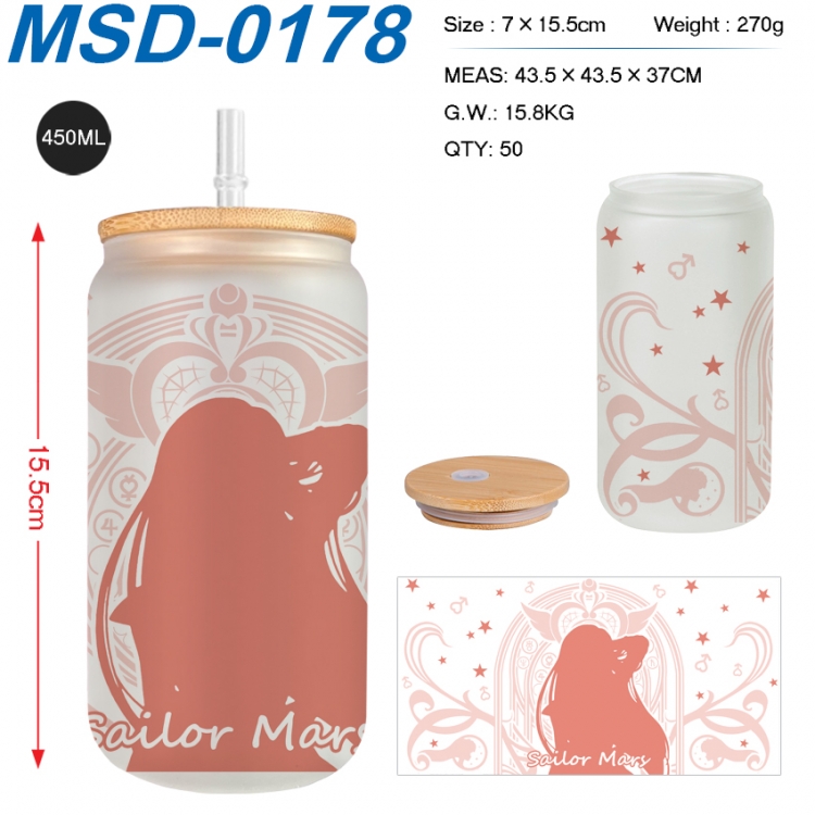 sailormoon Anime frosted glass cup with straw 450ML MSD-0178