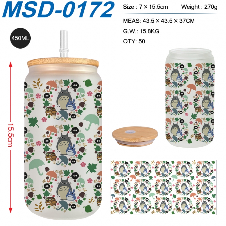 TOTORO Anime frosted glass cup with straw 450ML MSD-0172