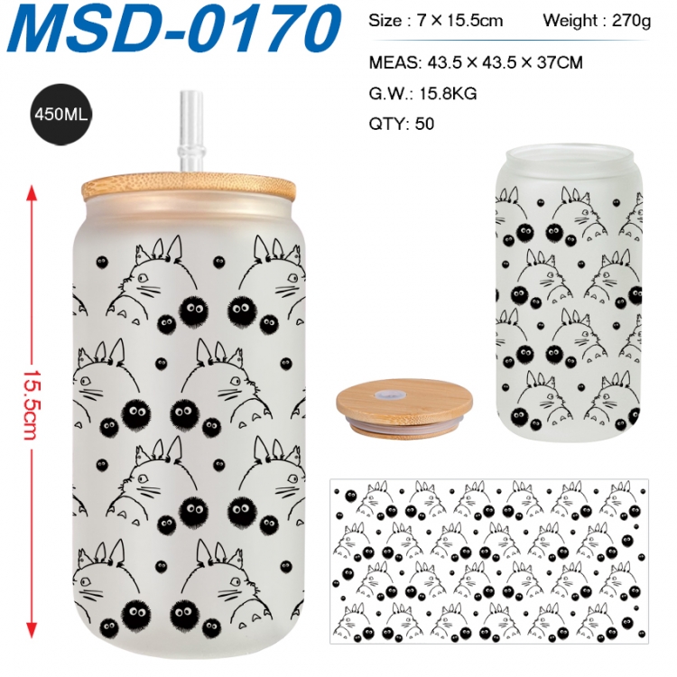 TOTORO Anime frosted glass cup with straw 450ML MSD-0170