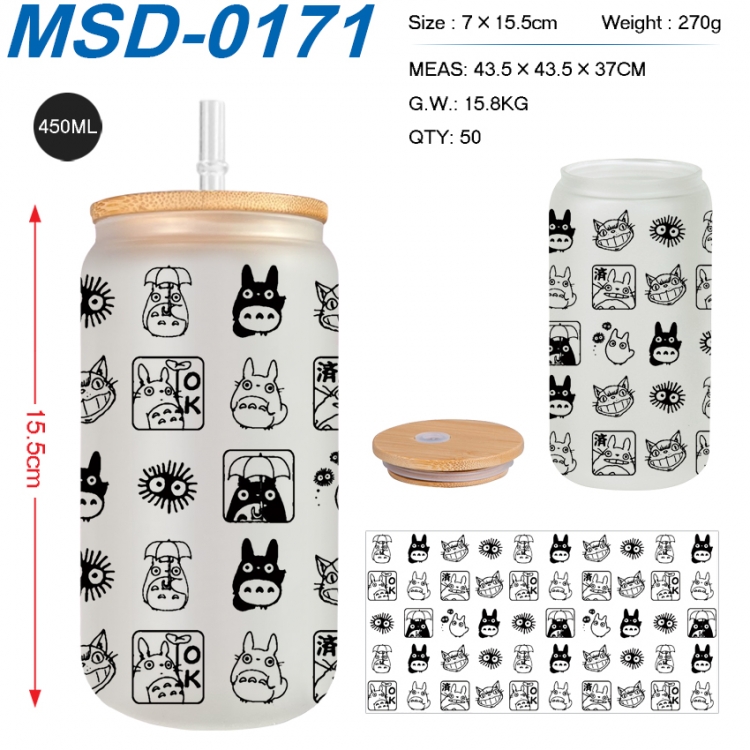 TOTORO Anime frosted glass cup with straw 450ML MSD-0171