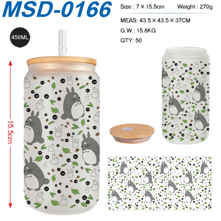 TOTORO Anime frosted glass cup with straw 450ML  MSD-0166
