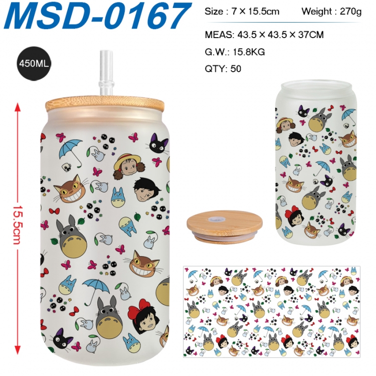 TOTORO Anime frosted glass cup with straw 450ML MSD-0167