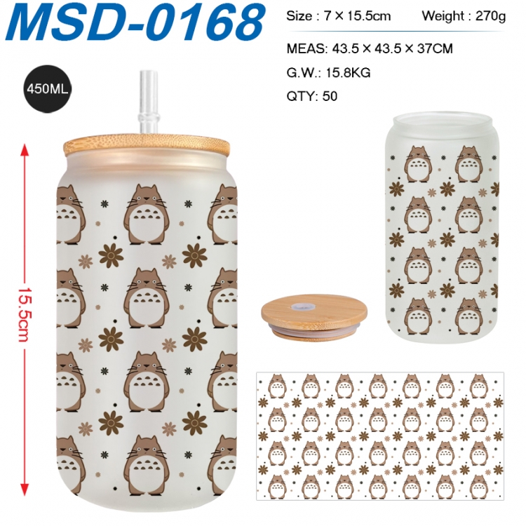 TOTORO Anime frosted glass cup with straw 450ML  MSD-0168