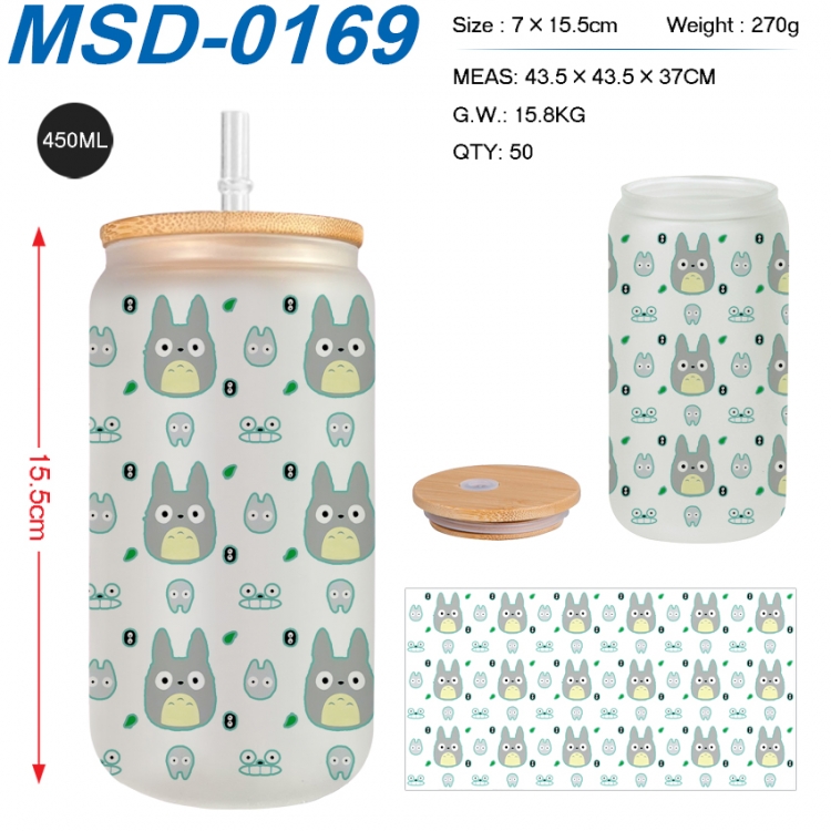 TOTORO Anime frosted glass cup with straw 450ML  MSD-0169