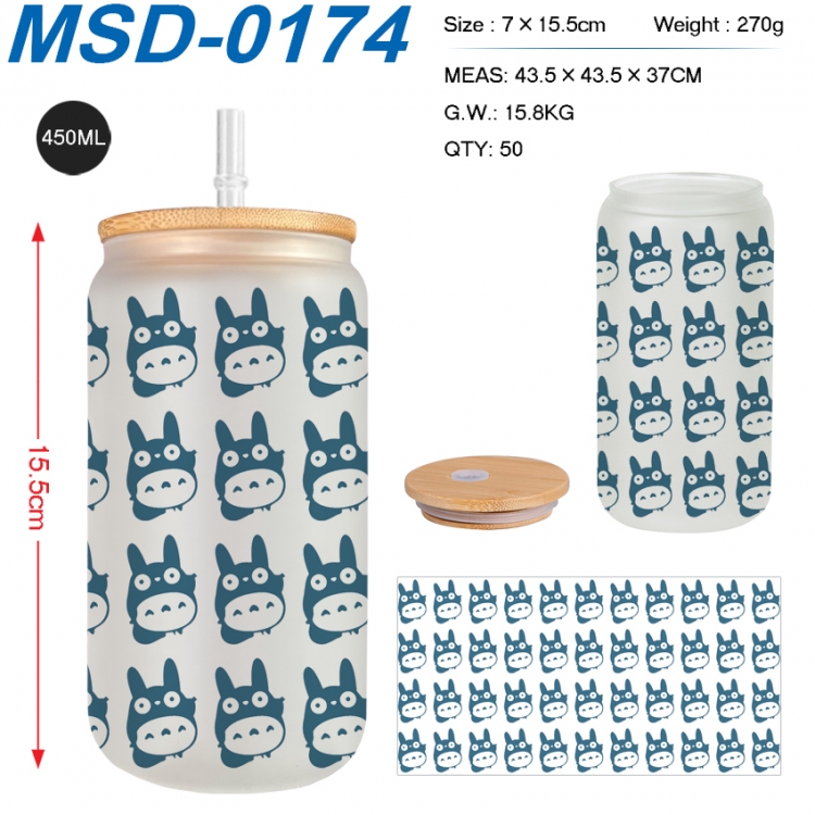 TOTORO Anime frosted glass cup with straw 450ML MSD-0174