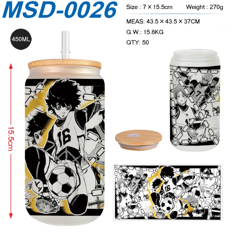 BLUE LOCK Anime frosted glass cup with straw 450ML  MSD-0026
