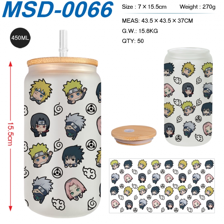 Naruto Anime frosted glass cup with straw 450ML