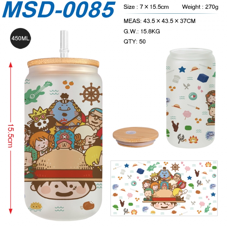 One Piece Anime frosted glass cup with straw 450ML