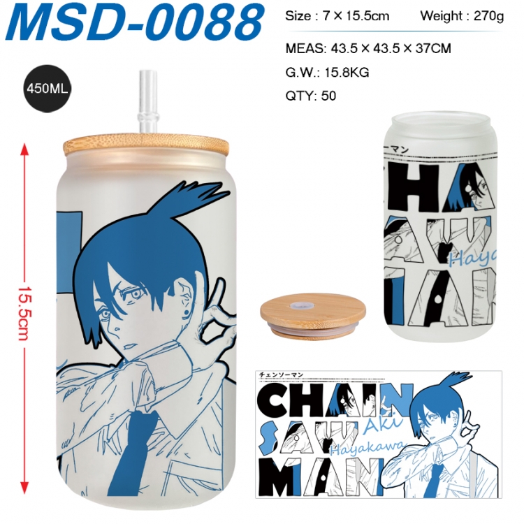 Chainsawman Anime frosted glass cup with straw 450ML