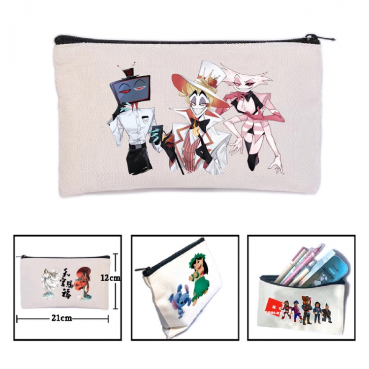 Hazbin Hotel Anime canvas minimalist printed pencil case storage bag 21X12cm
