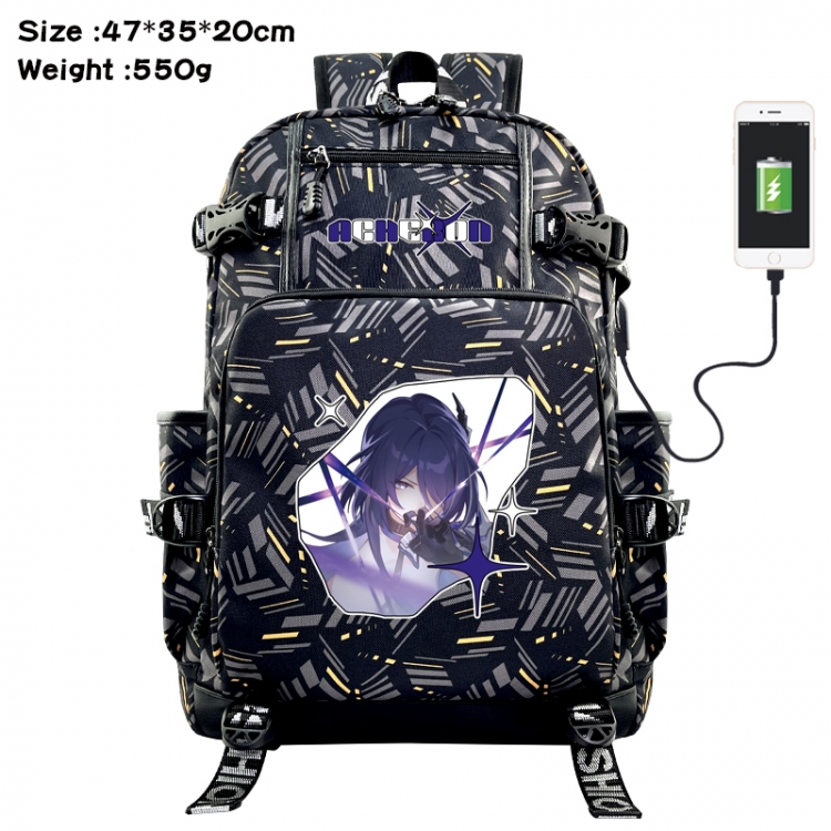 Honkai: Star Rail Anime data cable camouflage print USB backpack schoolbag 47x35x20cm