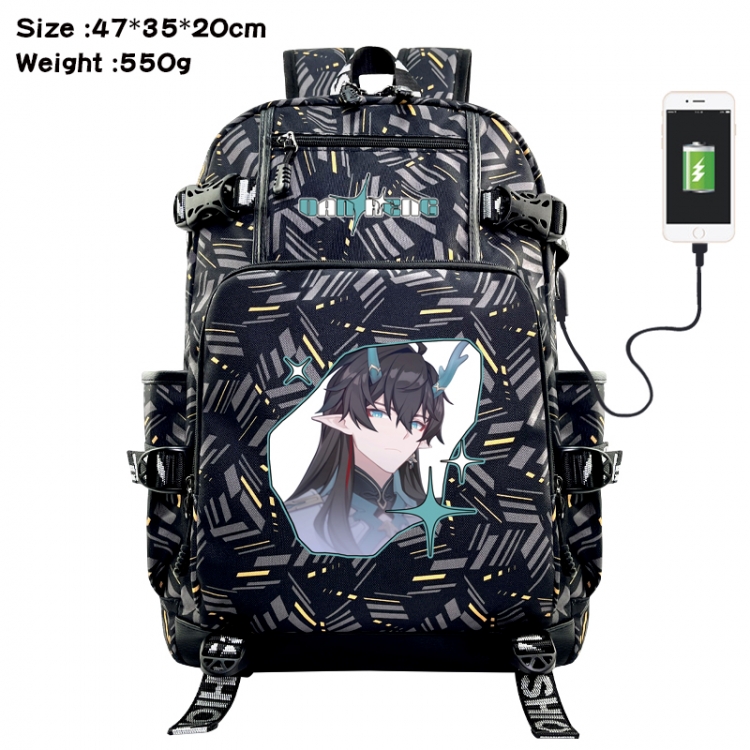 Honkai: Star Rail Anime data cable camouflage print USB backpack schoolbag 47x35x20cm