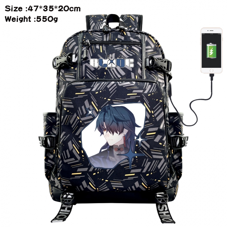 Honkai: Star Rail Anime data cable camouflage print USB backpack schoolbag 47x35x20cm