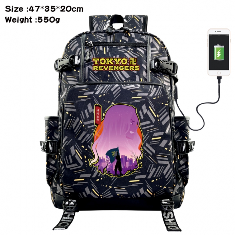Tokyo Revengers Anime data cable camouflage print USB backpack schoolbag 47x35x20cm