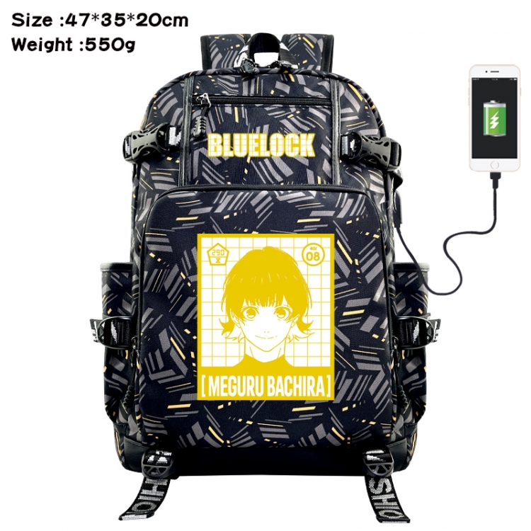 BLUE LOCK Anime data cable camouflage print USB backpack schoolbag 47x35x20cm