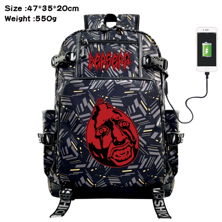 Berserk Anime data cable camouflage print USB backpack schoolbag 47x35x20cm