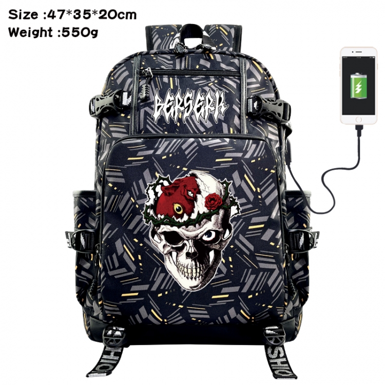 Berserk Anime data cable camouflage print USB backpack schoolbag 47x35x20cm