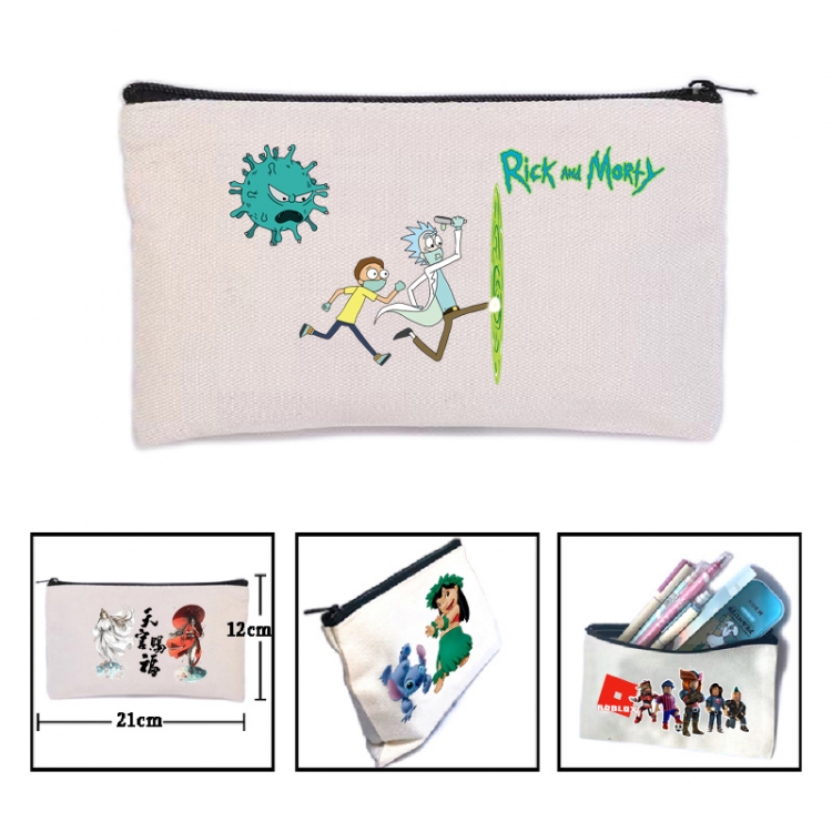 Rick and Morty Anime canvas minimalist printed pencil case storage bag 21X12cm