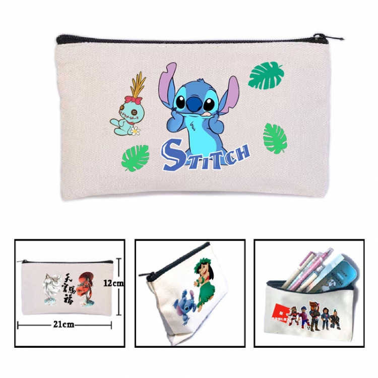 Lilo & Stitch  Anime canvas minimalist printed pencil case storage bag 21X12cm