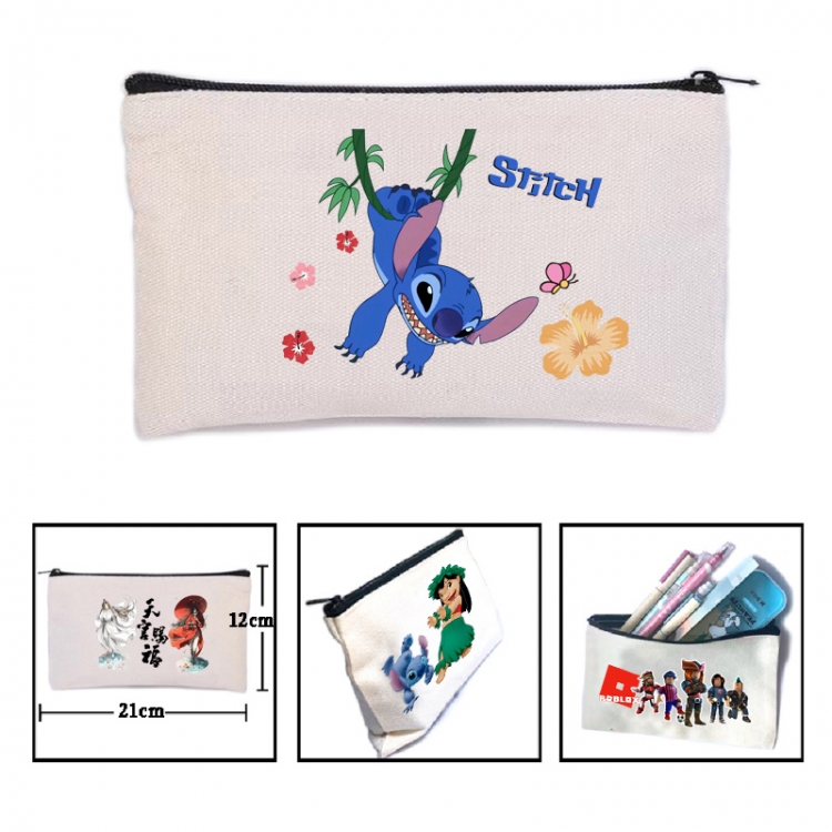 Lilo & Stitch  Anime canvas minimalist printed pencil case storage bag 21X12cm