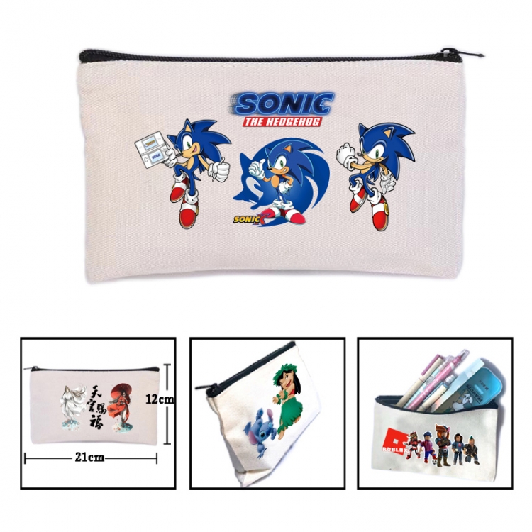 Sonic The Hedgehog Anime canvas minimalist printed pencil case storage bag 21X12cm