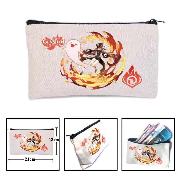 Genshin Impact Anime canvas minimalist printed pencil case storage bag 21X12cm