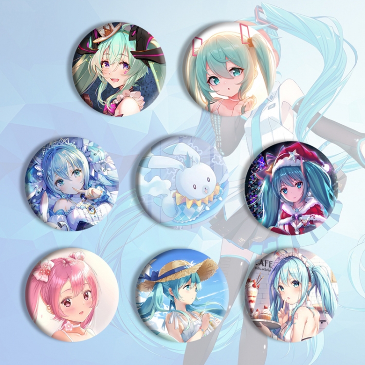 Hatsune Miku Anime tinplate brooch badge a set of 8