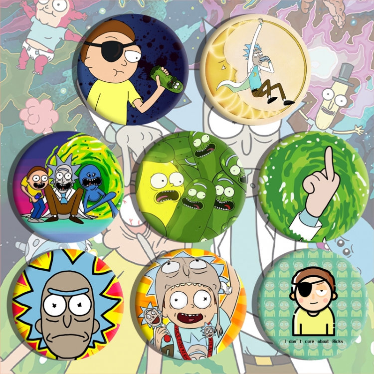 Rick and Morty Anime tinplate brooch badge a set of 8