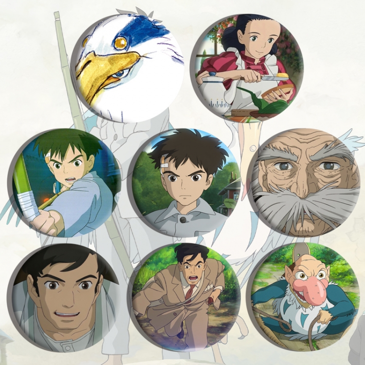 The Boy and the Heron  Anime tinplate brooch badge a set of 8
