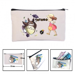 TOTORO Anime canvas minimalist printed pencil case storage bag 21X12cm