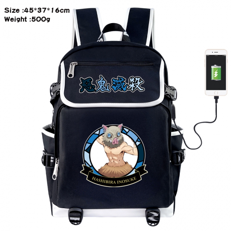 Demon Slayer Kimets Anime Flip Data Cable USB Backpack School Bag 45X37X16CM