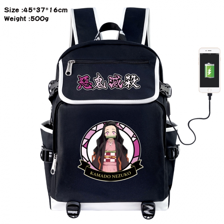 Demon Slayer Kimets Anime Flip Data Cable USB Backpack School Bag 45X37X16CM