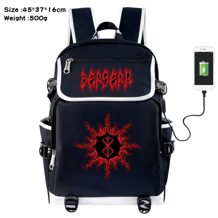 Berserk Anime Flip Data Cable USB Backpack School Bag 45X37X16CM